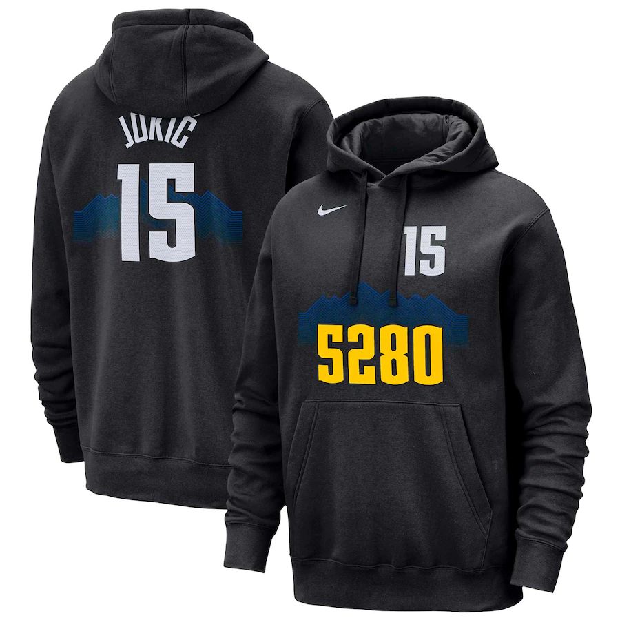 Men Denver Nuggets 15 Jokic Black Nike Season city version Sweatshirts 23-24 NBA Jersey